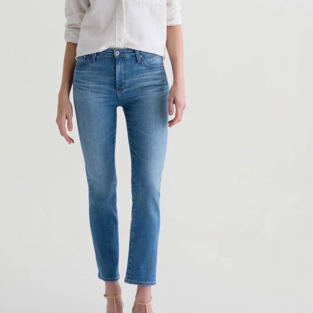 Ag Adriano Goldschmied Light Blue Cropped Slim Straight Jeans